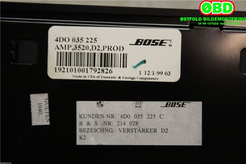 Bilstereo forsterker til Audi A8 1995-2002 (Type I) (AUDI||4D0035225C)
