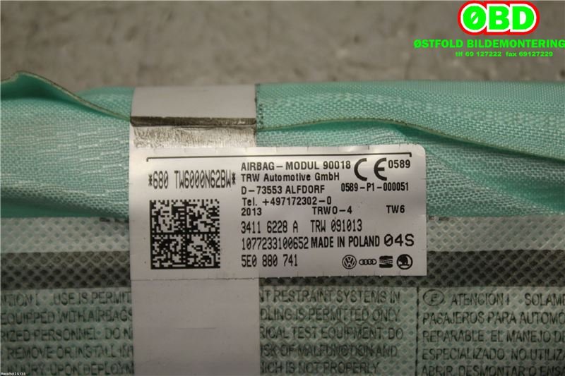 Airbag gardin venstre til Škoda Octavia 2013-2016 (Type III, Fase 1)  (SKODA|5E0 880 741||5E0880741)