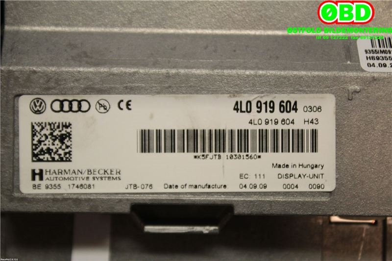 Instrument kjørecomputer til Audi Q5 2008-2012 (Type I, Fase 1)  (AUDI|8T0 919 604||4L0919604)