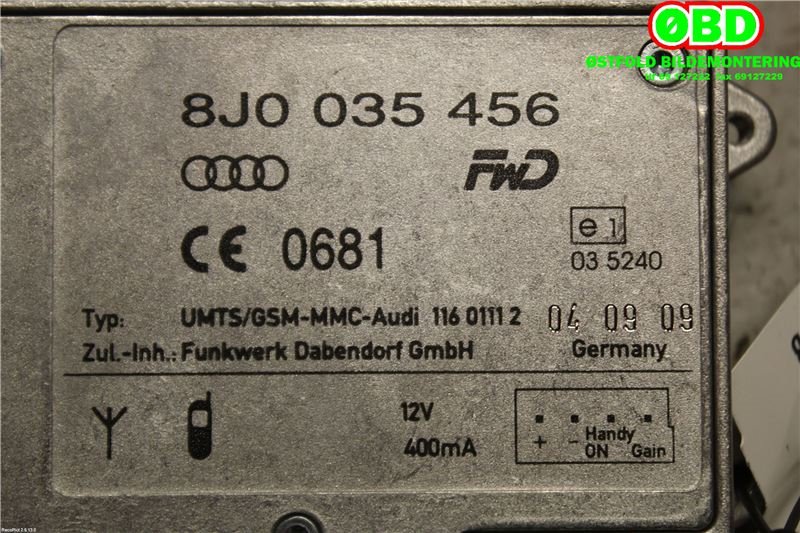 Antenne forsterker til Audi Q5 2008-2012 (Type I, Fase 1) (AUDI|8J0 035 456 A||8J0035456)