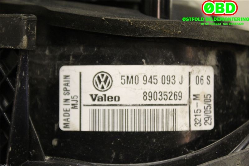 Baklykt venstre indre til VW Golf, Plus/Cross 2005-2009 (Fase 1)  (VOLKSWAGEN|5M0 945 093 M||5M0945093J)