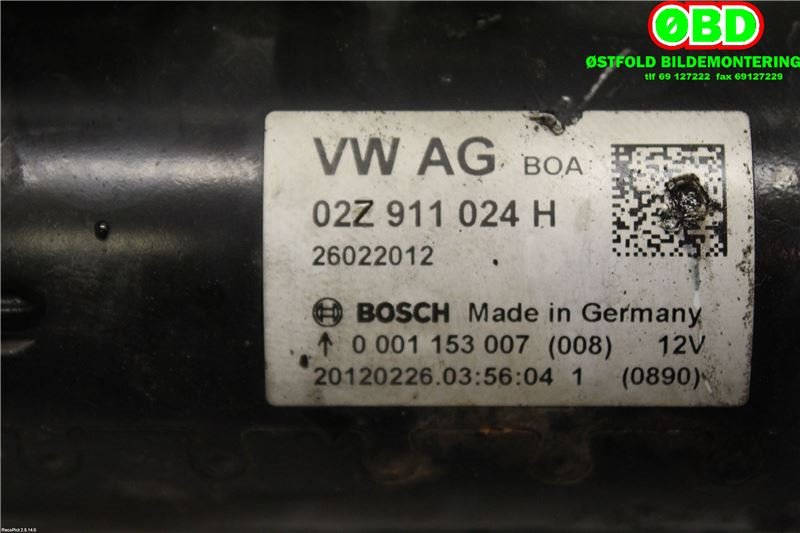 Starter diesel til VW Passat 2011-2015 (B7) (B7) (VOLKSWAGEN|02Z 911 024 H||02Z911024H)