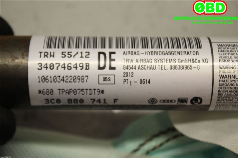 Airbag gardin venstre til VW Passat 2011-2015 (B7) (B7) (VOLKSWAGEN|3C0 880 741 G||3C0880741F)
