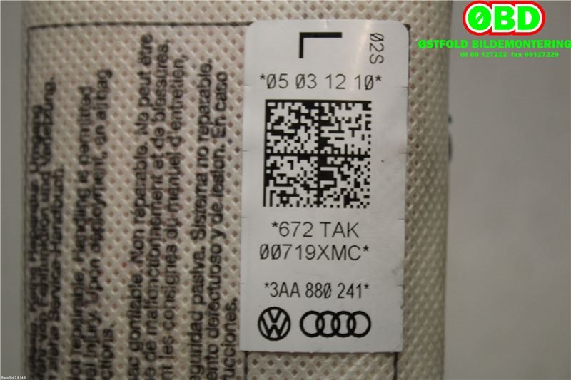 Airbag sidepute venstre til VW Passat 2011-2015 (B7) (B7) (VOLKSWAGEN|3AA 880 241 A||3AA880241)