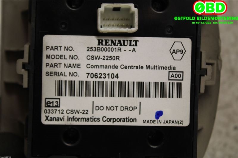 Bryter diverse til Renault Scenic 2003-2009 (Type II)  (RENAULT|253B00001R|253B08810R)
