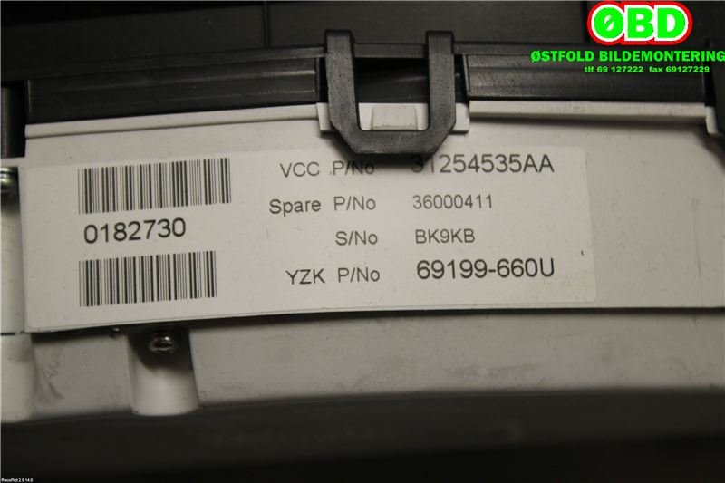 Instrumentpanel til Volvo V70 2007-2013 (Type III, Fase 1)  (VOLVO||31254535AA)