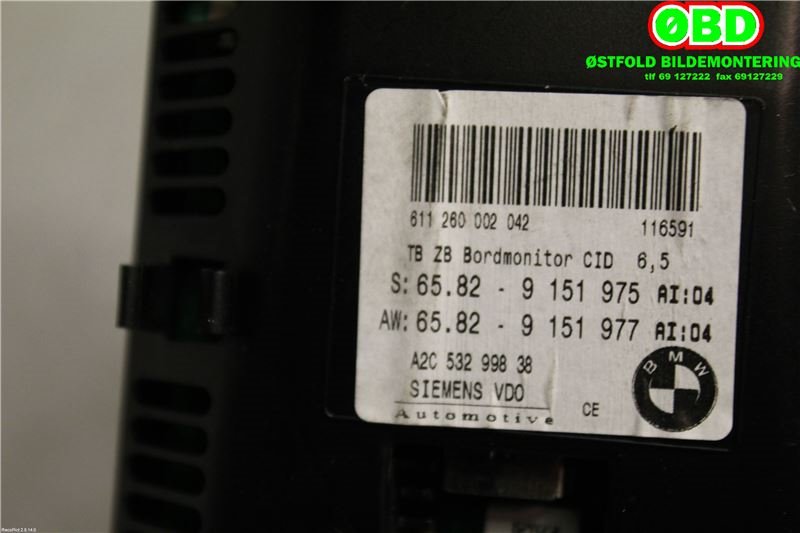 Instrument kjørecomputer til BMW 5-Serie 2003-2010 (E60/E61) (E60/E61) (BMW|65 82 9 193 758|)