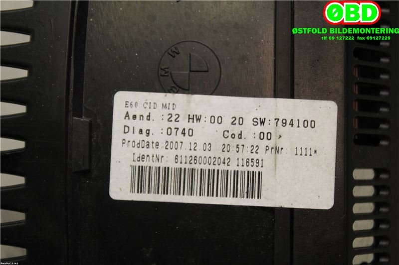 Instrument kjørecomputer til BMW 5-Serie 2003-2010 (E60/E61) (E60/E61) (BMW|65 82 9 193 758|)