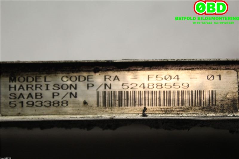 Radiator (automat gir) til Saab 9-5 2006-2010 (Type I, Fase 3) (SAAB||5193388)
