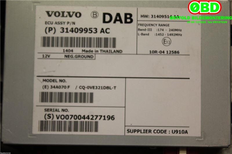 Bilstereo diverse til Volvo V40 2012-2019  (VOLVO|31667304||31409953AC)