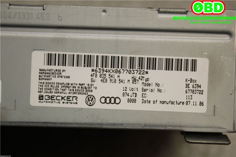 Bilstereo diverse til Audi A6 2005-2008 (Type III, Fase 1) (C6) (C6) (AUDI|4F0 035 541 NX||4F0035541H)