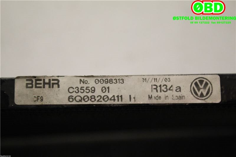 Aircondition radiator til VW Polo 2002-2005 (Type IV, Fase 1)  (VOLKSWAGEN|6Q0 820 411 K|)
