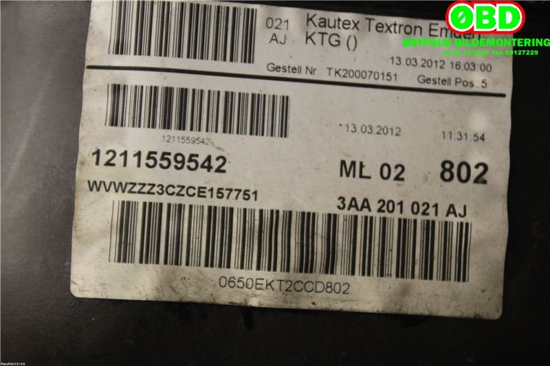 Dieseltank til VW Passat 2011-2015 (B7) (B7) (VOLKSWAGEN|3C0 201 055 AH||3AA201021AJ)
