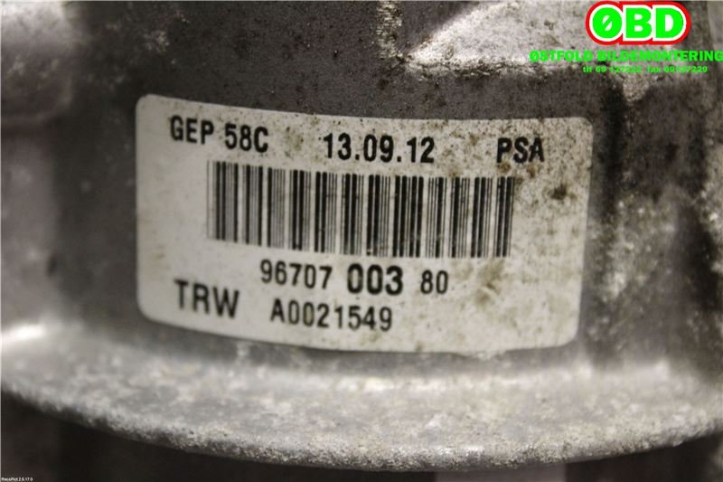 Servo pumpe elektrisk til Peugeot 308 2011-2013 (Type I, Fase 2)  (PEUGEOT|1610013680||9670700380)