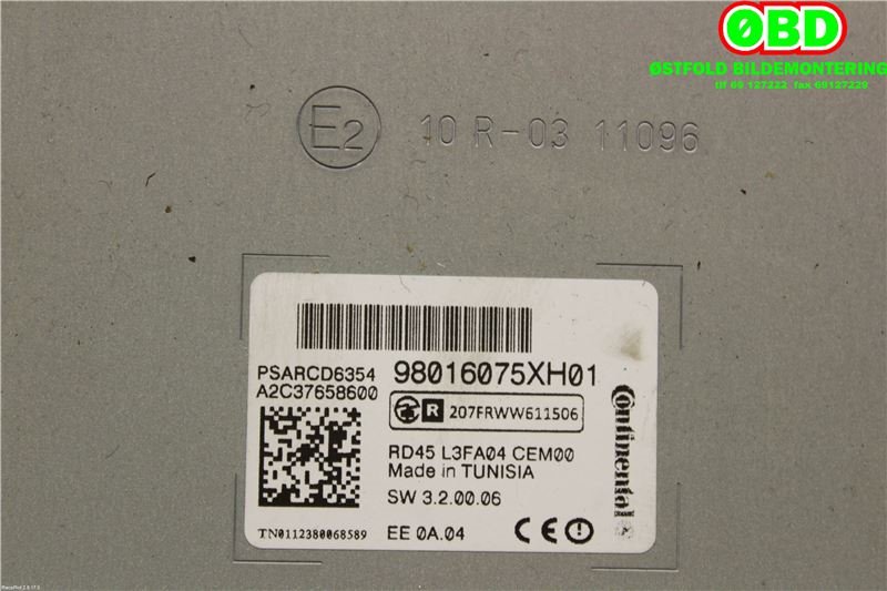 Bilstereo til Peugeot 308 2011-2013 (Type I, Fase 2) (PEUGEOT|16108221XH|1617365280|98016075XH)