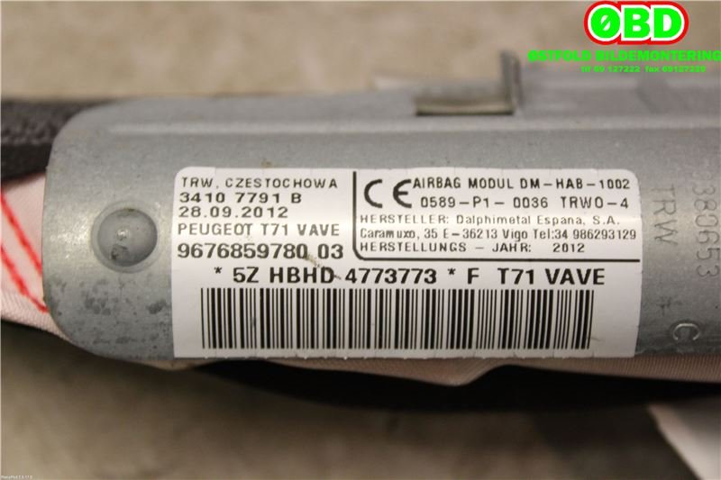 Airbag gardin venstre til Peugeot 308 2011-2013 (Type I, Fase 2)  (PEUGEOT|8338U8||9676859780)