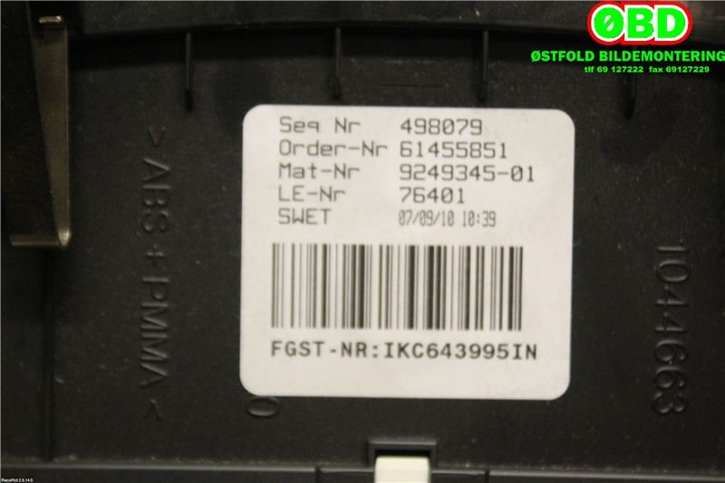 Instrumentpanel til BMW 5-Serie 2010-2017 (F10/F11) (F10/F11) (BMW|62 10 9 358 981||9249345)