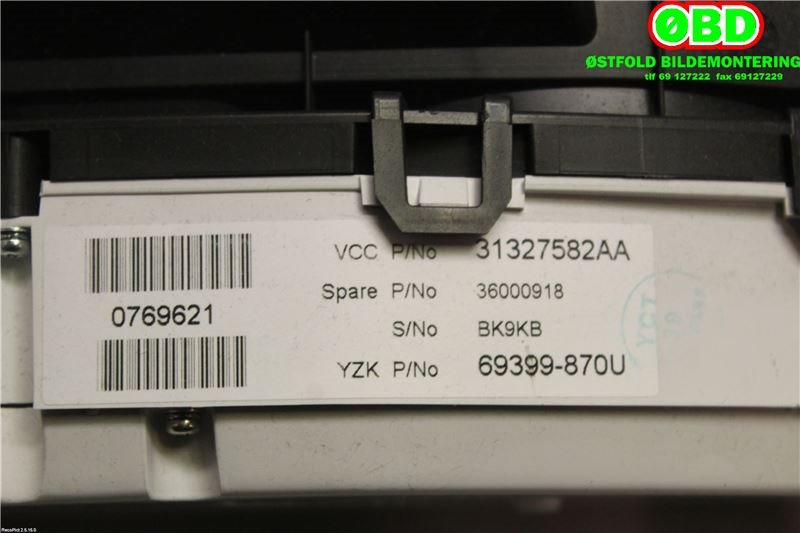 Instrumentpanel til Volvo V60 2010-2013 (Type I, Fase 1)  (VOLVO||31327582AA)