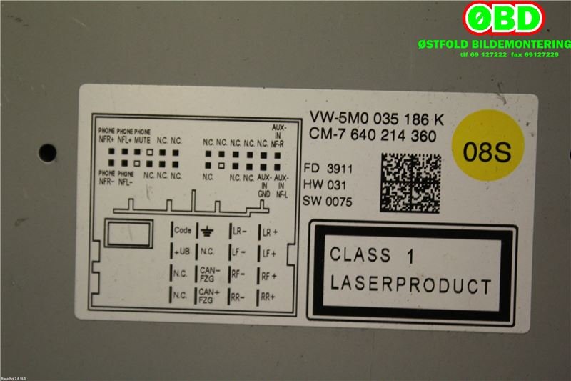 Bilstereo navigasjon til VW Tiguan 2011-2016 (Type I, Fase 2)  (VOLKSWAGEN||5M0035186K)