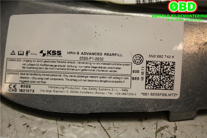Airbag gardin høyre til VW Tiguan 2011-2016 (Type I, Fase 2)  (VOLKSWAGEN|5N0 880 742 L||5N0880742K)