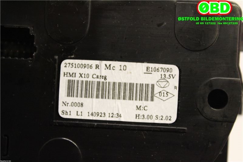 Varmeapparat betjening til Renault Zoe 2013-2019 (Fase 1)  (RENAULT ZOE EL|275100906R|275107386R)
