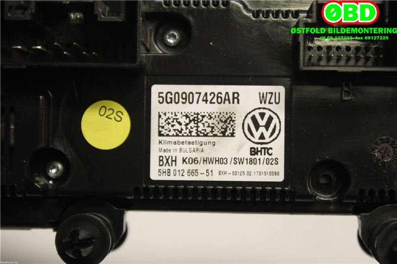 Varmeapparat betjening til VW Golf VII 2017-2020 (Fase 2)  (VW Golf Estate 1.0|5G0 907 426 BA||5G0907426AR)
