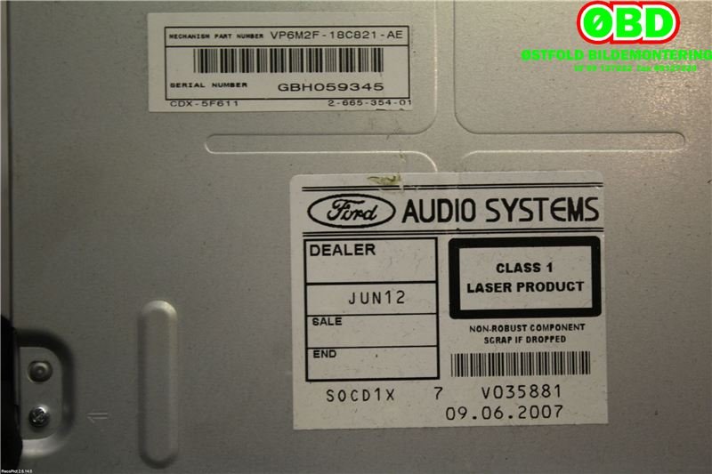 Bilstereo til Ford Focus 2004-2007 (Type II, Fase 1)  (FORD|1830411||7M5T18C939JD)