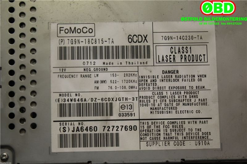 Bilstereo til Jaguar XF 2008-2015 (X250) (X250) (JAGUAR|C2Z7041|C2P21597|7G9N18C815TA)