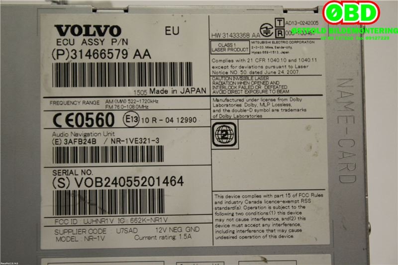 Bilstereo til Volvo V40 2012-2019 (Volvo V40 Cross Country||31466579AA)