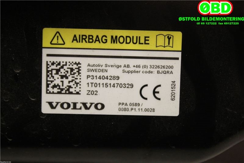 Airbag diverse til Volvo V40 2012-2019  (Volvo V40 Cross Country|31404289|)