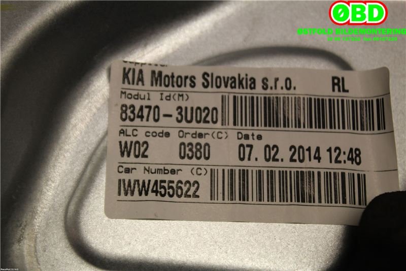 Ruteheis venstre bak til Kia Sportage 2010-2016 (Type III) (KIA|834713U000|)