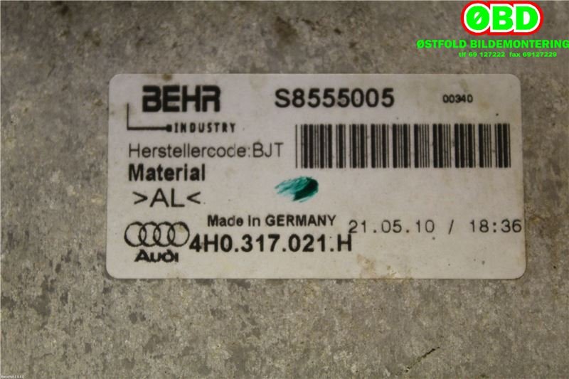Oljekjøler til Audi A8 2010-2013 (Type III, Fase 1)  (AUDI A 8|4H0 317 021 H|4H0 317 021 R|4H0317021H)