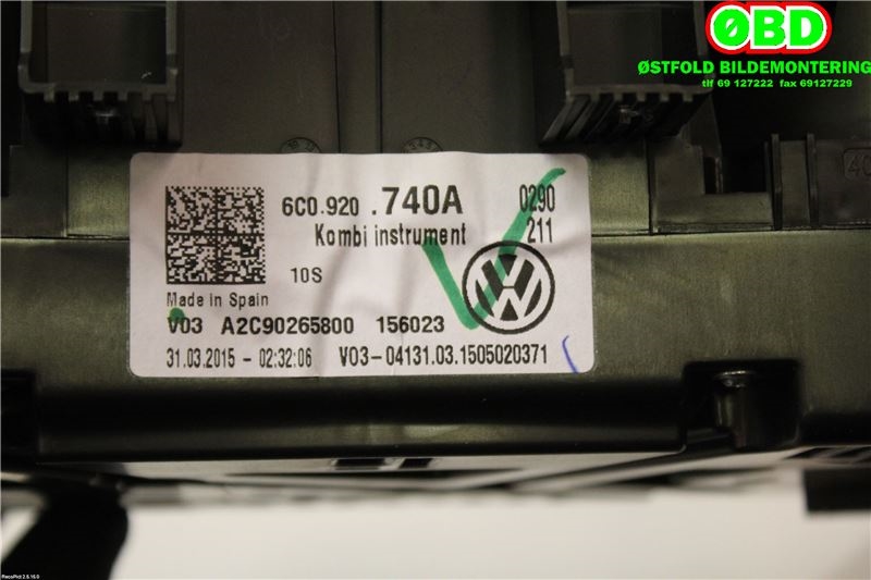 Instrumentpanel til VW Polo 2014-2017 (Type V, Fase 2)  (VOLKSWAGEN|6C0 920 740 A||6C0920740A)