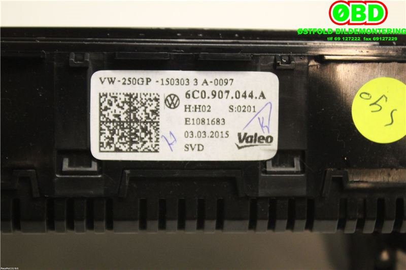 Varmeapparat betjening til VW Polo 2014-2017 (Type V, Fase 2)  (VOLKSWAGEN|6C0 907 044 A|6C0 907 044 D|6C0907044A)