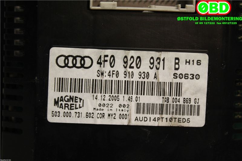 Instrumentpanel til Audi A6 2005-2008 (Type III, Fase 1) (C6) (C6) (AUDI|4F0 920 934 GX|4F0 920 934 G|4F0920931B)