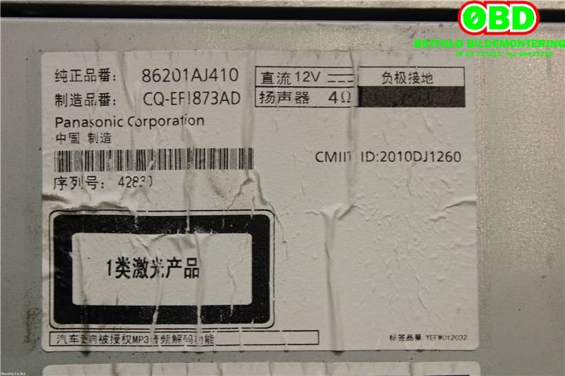 Bilstereo til Subaru Legacy 2009-2015  (SUBARU|86201AJ410|)