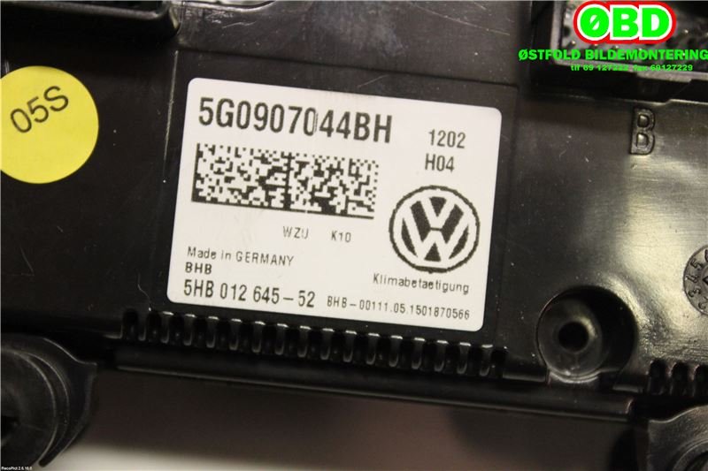 Varmeapparat betjening til VW Passat 2015-2019 (Fase 1) (B8) (B8) (VOLKSWAGEN|5G0 907 044 EC||5G0907044BH)