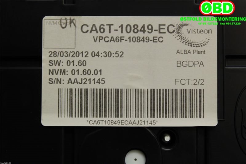 Instrumentpanel til Ford Fiesta 2008-2012 (Type VI, Fase 1)  (FORD|1566095||CA6T10849EC)