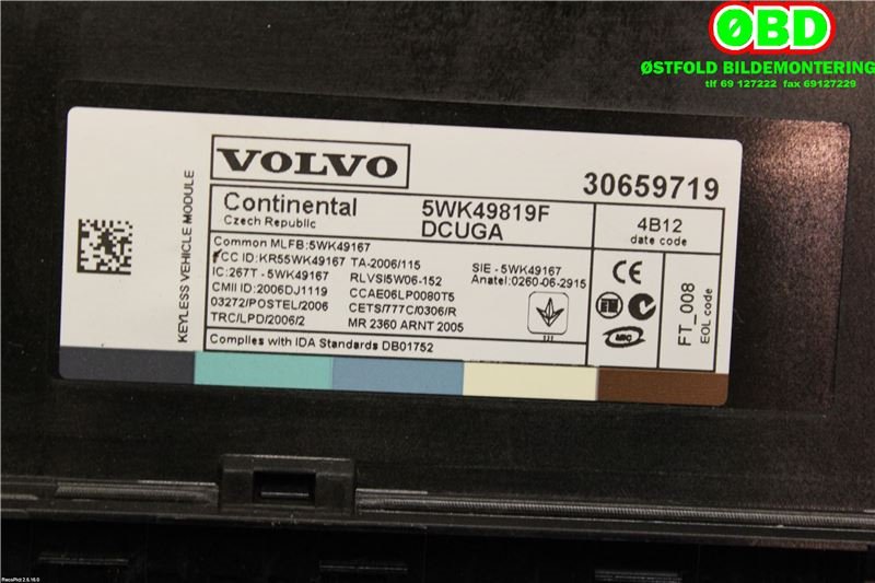 Styreenhet nøkkelfri/keyless til Volvo XC70 2014-2016 (Type II, Fase 2)  (VOLVO|30659958||30659719)