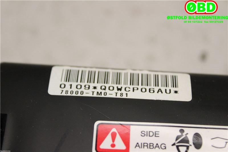 Airbag sidepute høyre til Honda Insight 2009-2013  (HONDA|78050TM8T00||78000TM0T81)