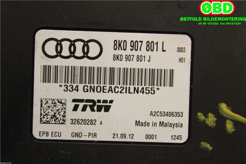 Styreenhet elektrisk parkbrems (EPB - Electric Parking Brake) til Audi A4 2007-2014 (Type IV) (B8) (B8) (AUDI|8K0 907 801 L||8K0907801L)