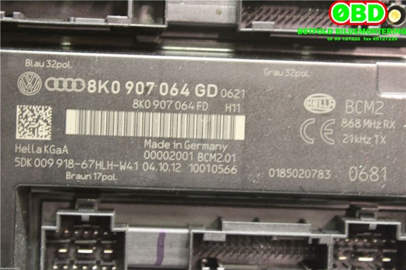 Styreenhet comfort (BCM) til Audi A4 2007-2014 (Type IV) (B8) (B8) (AUDI|8K0 907 064 HJ|8K0 907 064 KJ|8K0907064GD)