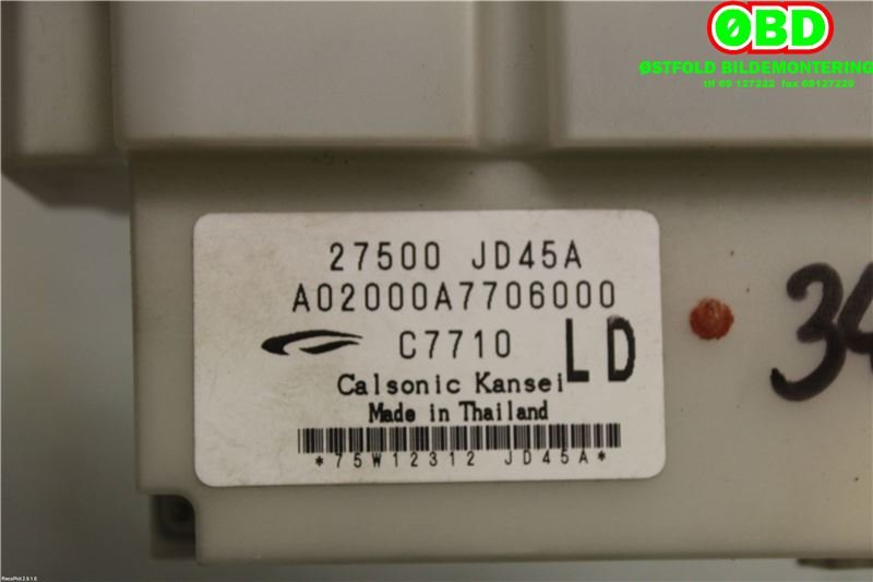 Varmeapparat betjening til Nissan Qashqai 2007-2010 (Type I, Fase 1) (NISSAN|27500JD45A|)