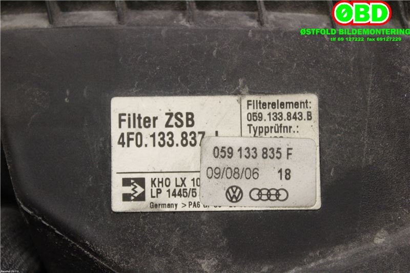 Luftfilterboks til Audi A6, Allroad 2006-2008 (Type II, Fase 1) (C6) (C6) (AUDI|4F0133837BC|)