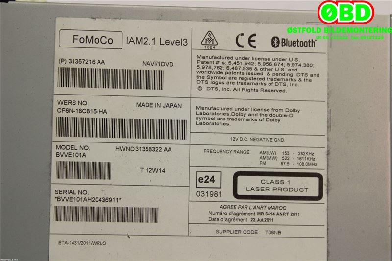 Bilstereo til Volvo V70 2007-2013 (Type III, Fase 1)  (VOLVO||31357216AA)