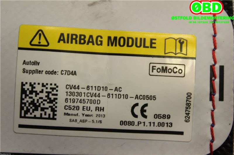 Airbag sidepute høyre til Ford Kuga 2013-2019  (FORD|2229494||CV44611D10AC)