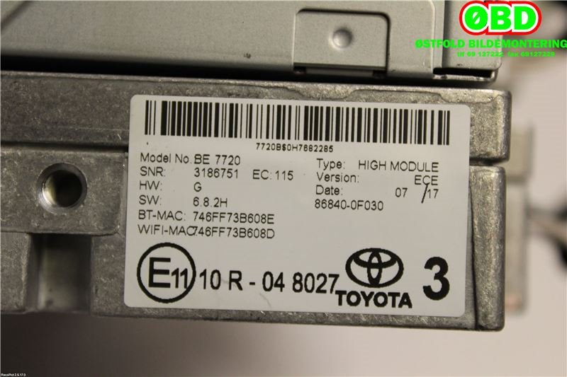 Bilstereo navigasjon til Toyota RAV4 2016-2019 (Type IV, Fase 2)  (TOYOTA RAV4|8614042350|)