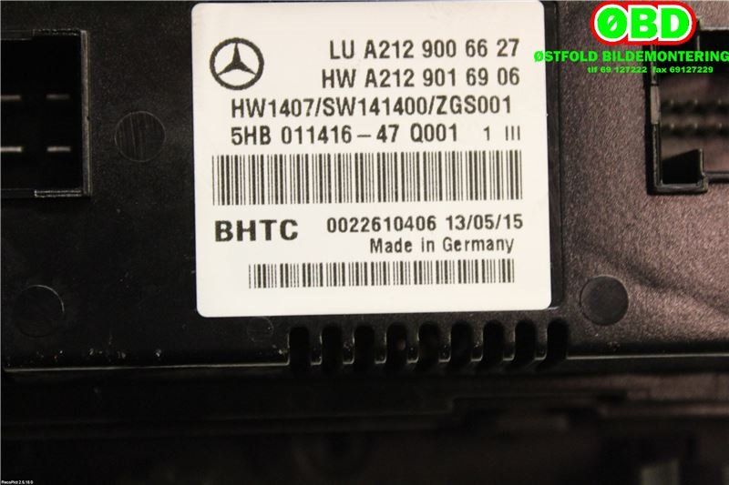 Varmeapparat betjening til Mercedes E-Klasse 2013-2016 (Fase 2) (W212) (W212) (MERCEDES|A 212 900 66 27||2129006627)