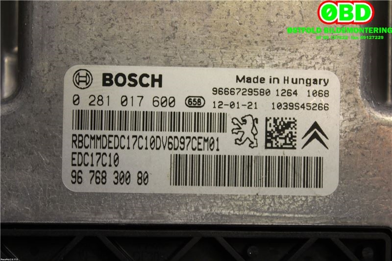 Styreenhet motor til Citroën Berlingo 2008-2015 (Type II, Fase 1)  (CITROEN|1606874080|0281017600|9666729580)