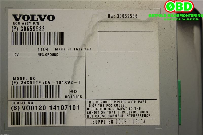 Bilstereo forsterker til Volvo V60 2010-2013 (Type I, Fase 1)  (VOLVO||30659583)